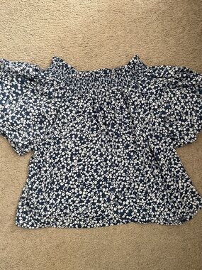 CeCe Navy Blue Floral Off-Shoulder Tunic